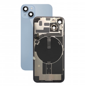 Задняя крышка в сборе со шлейфом вспышки, индукционной зарядкой iPhone 14 голубой