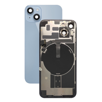 Задняя крышка в сборе со шлейфом вспышки, индукционной зарядкой iPhone 14 голубой